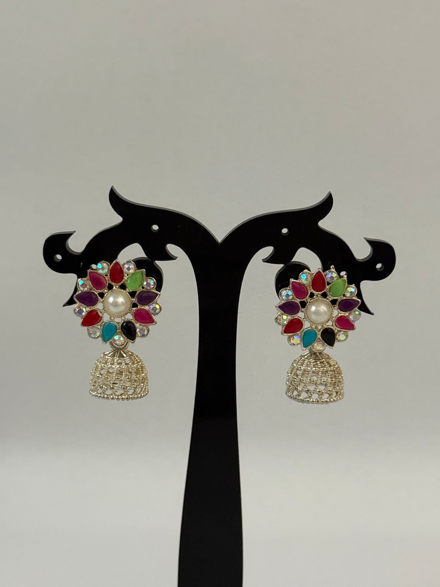 Multi-Color Pearl & Stone Jhumka Earring