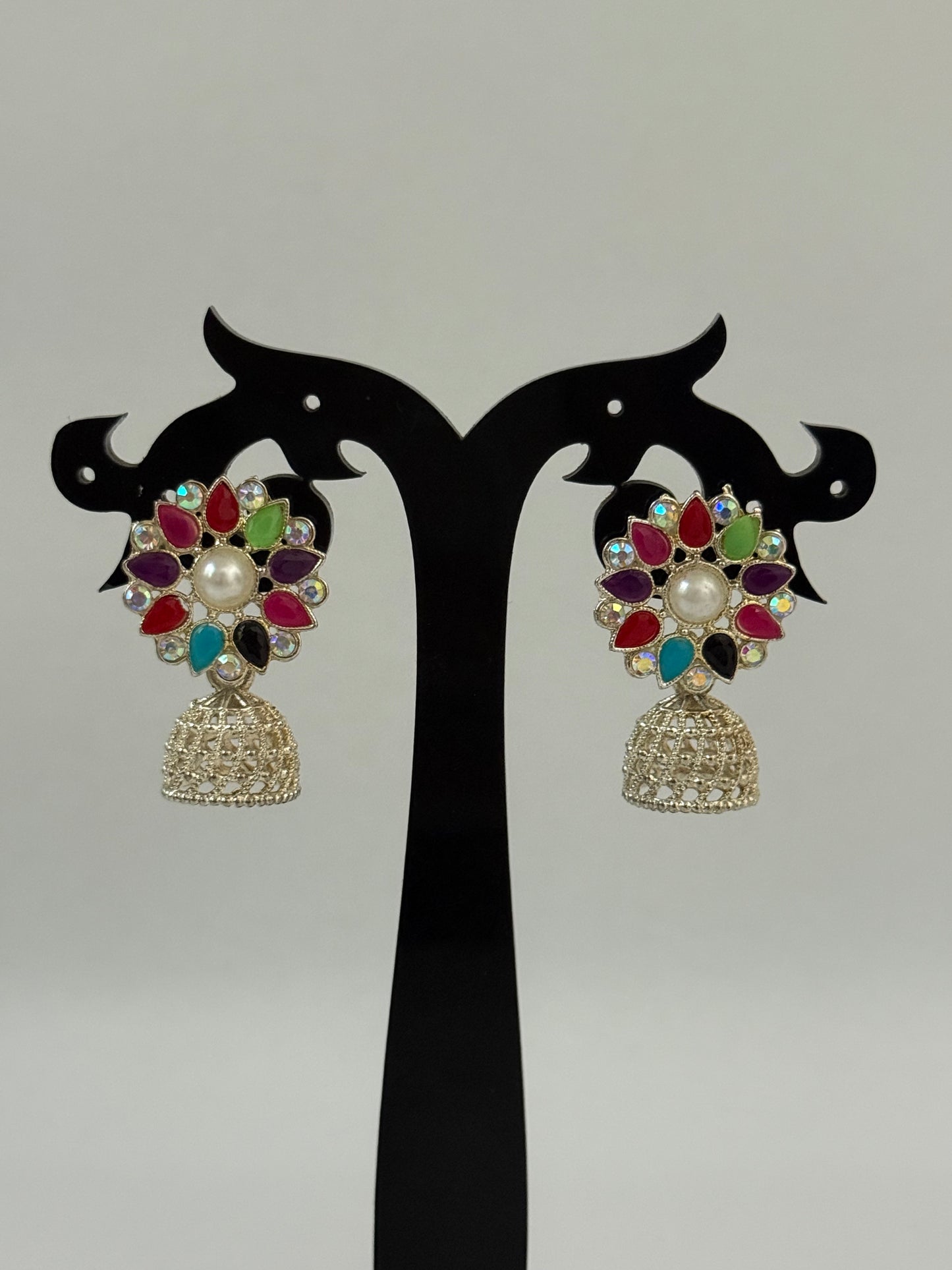 Multi-Color Pearl & Stone Jhumka Earring