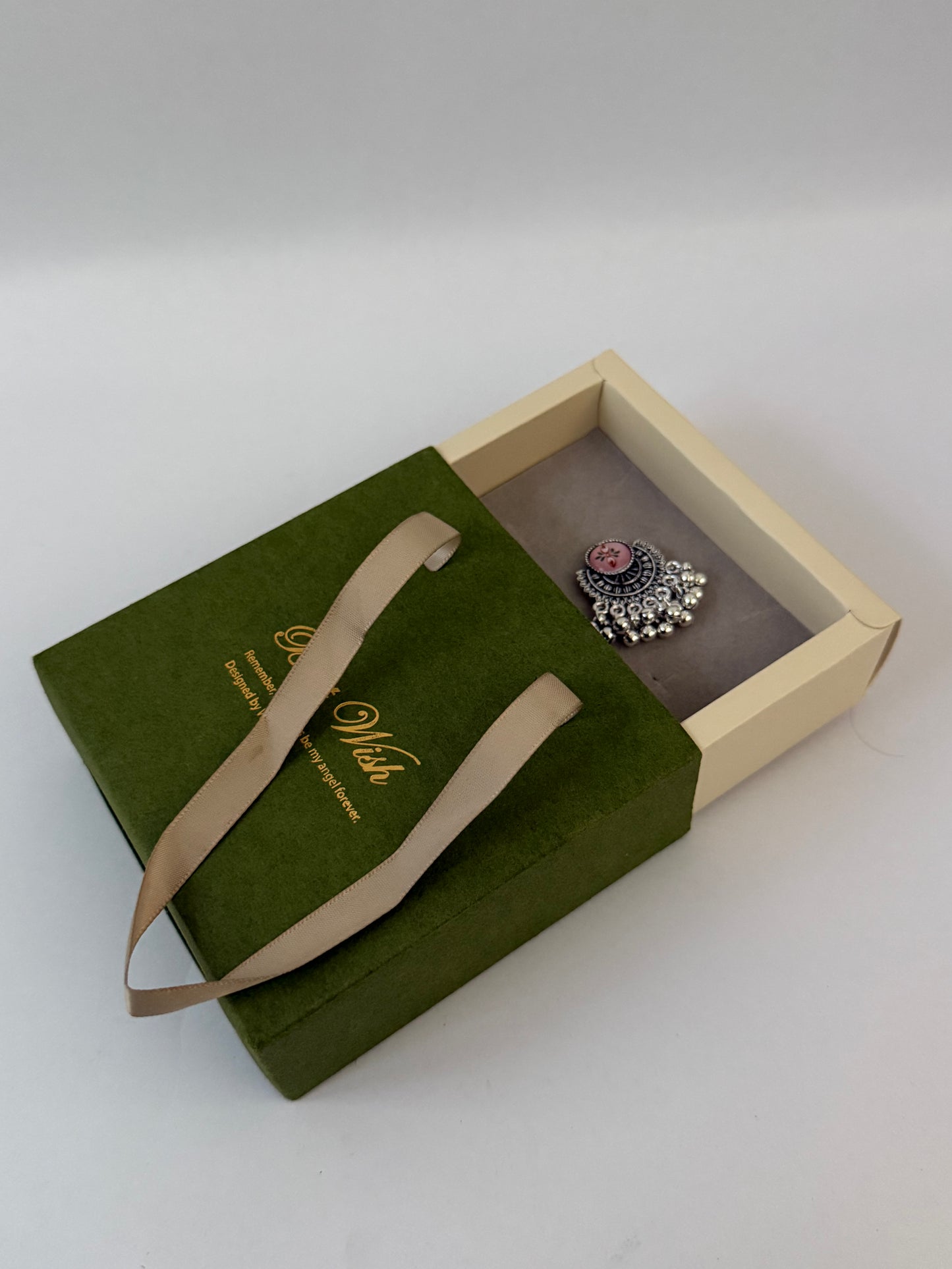 Pink and Silver Oxidised Jhumka