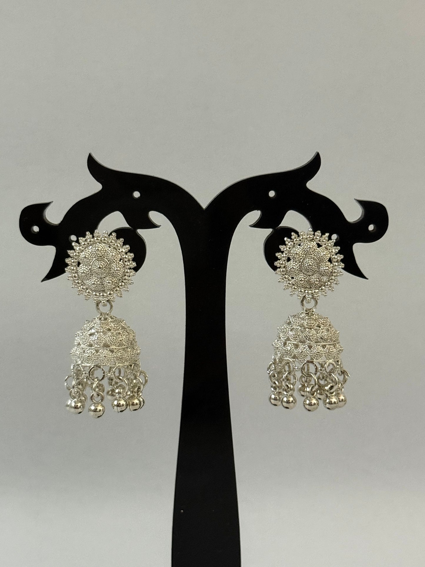 Silver Plated Floral Jhumka Earrings | Gift Box Packaging