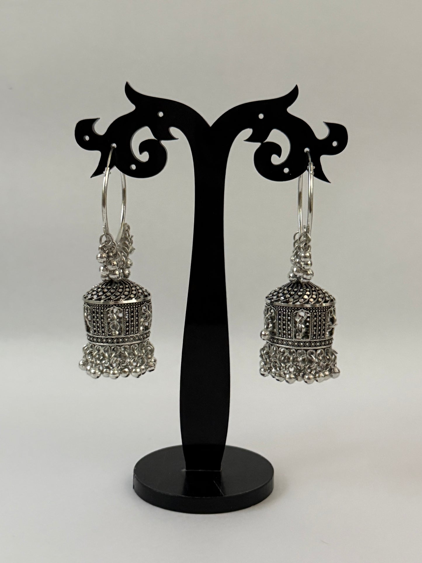 Oxidised Silver Plated Dome Jhumka Earrings for Women & Girls