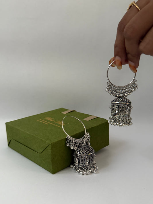 Oxidised Silver Plated Dome Jhumka Earrings for Women & Girls