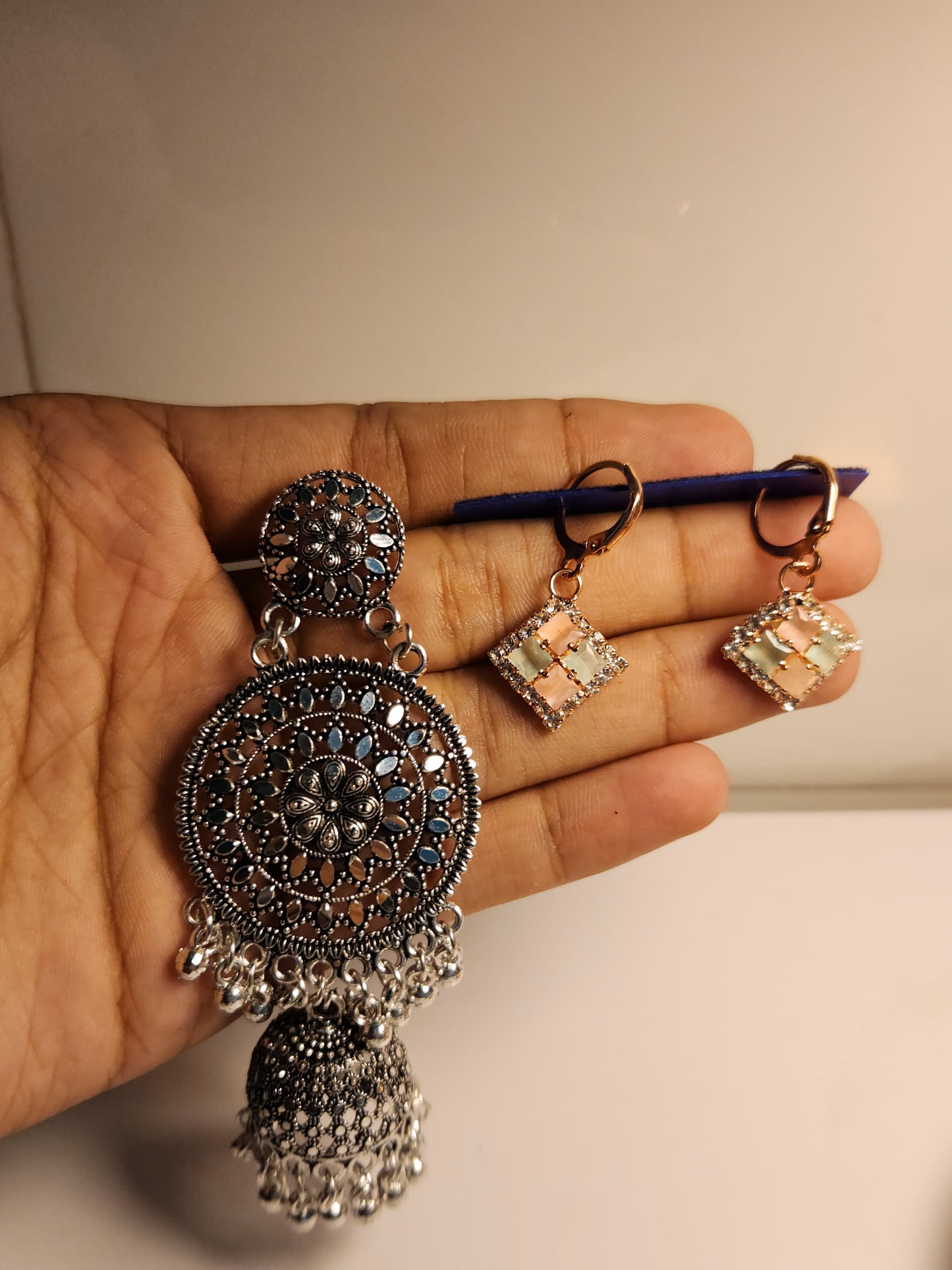 2-in-1 Earrings Combo | Oxidized Jhumka & Modern Studs