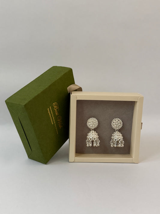 Silver Plated Floral Jhumka Earrings | Gift Box Packaging