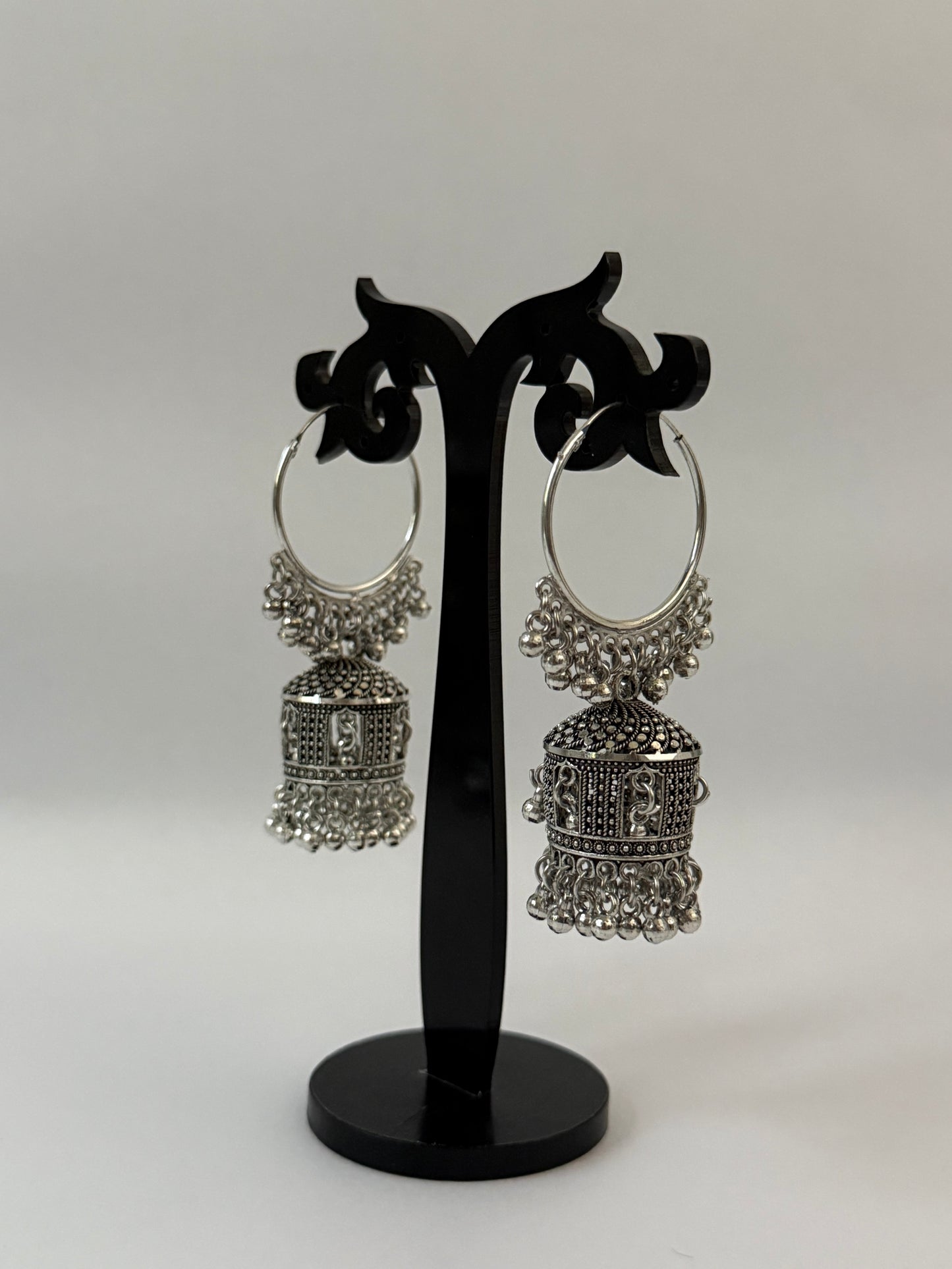 Oxidised Silver Plated Dome Jhumka Earrings for Women & Girls