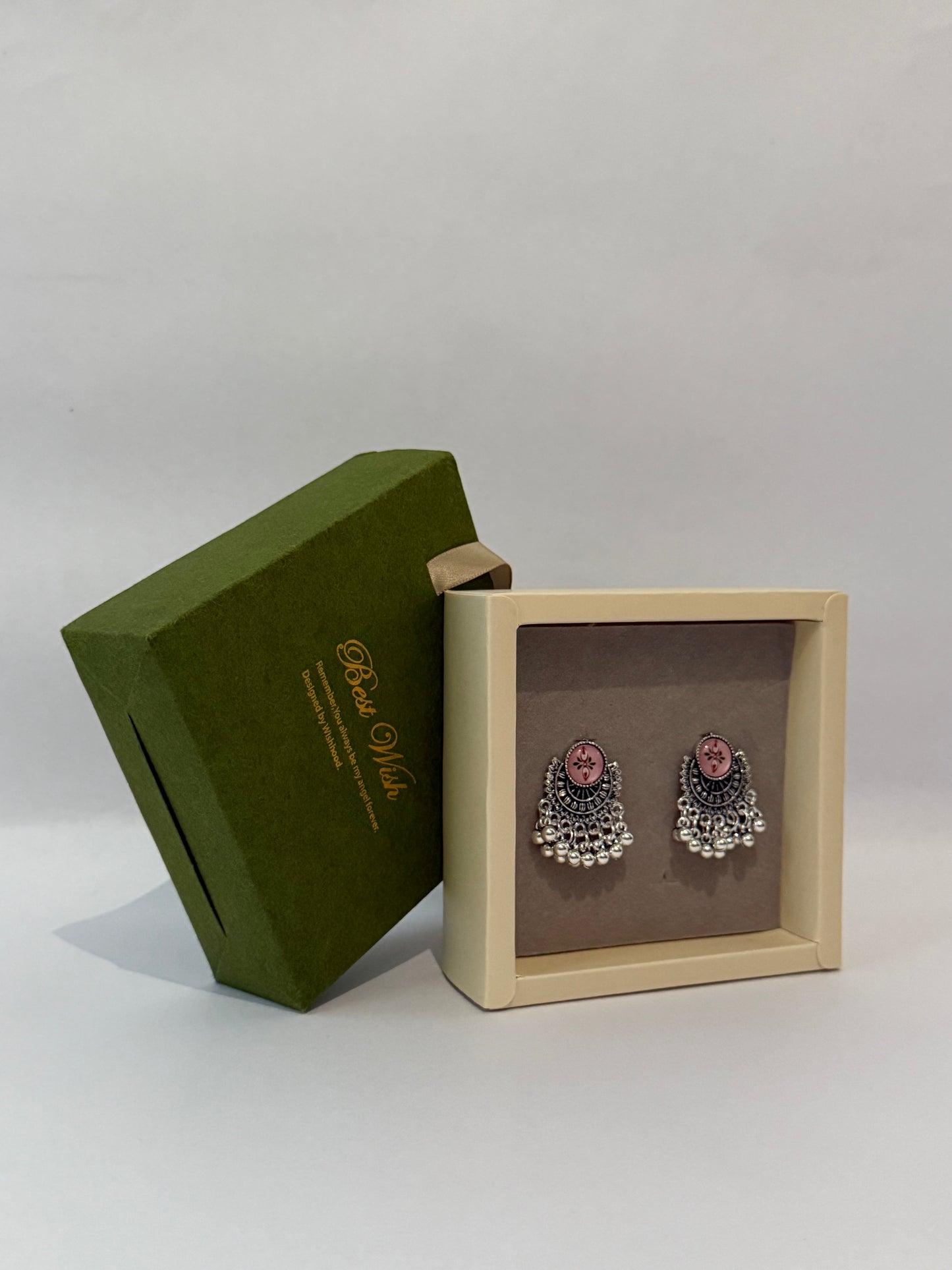 Pink and Silver Oxidised Jhumka